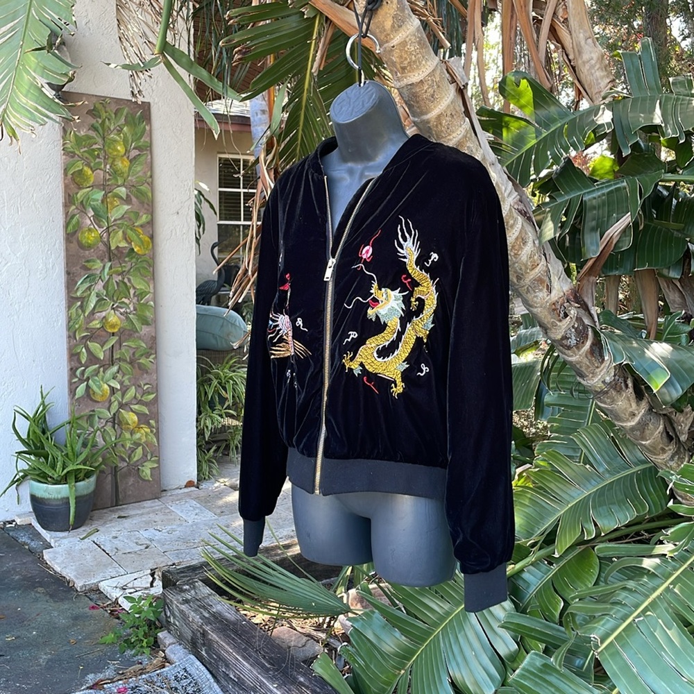 Fyve velvet bomber jacket with dragon embroidery